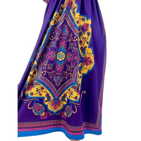 Flying Tomato Double V-Neck Purple & Gold Boho Printed Mini Dress - Picture 4 of 11